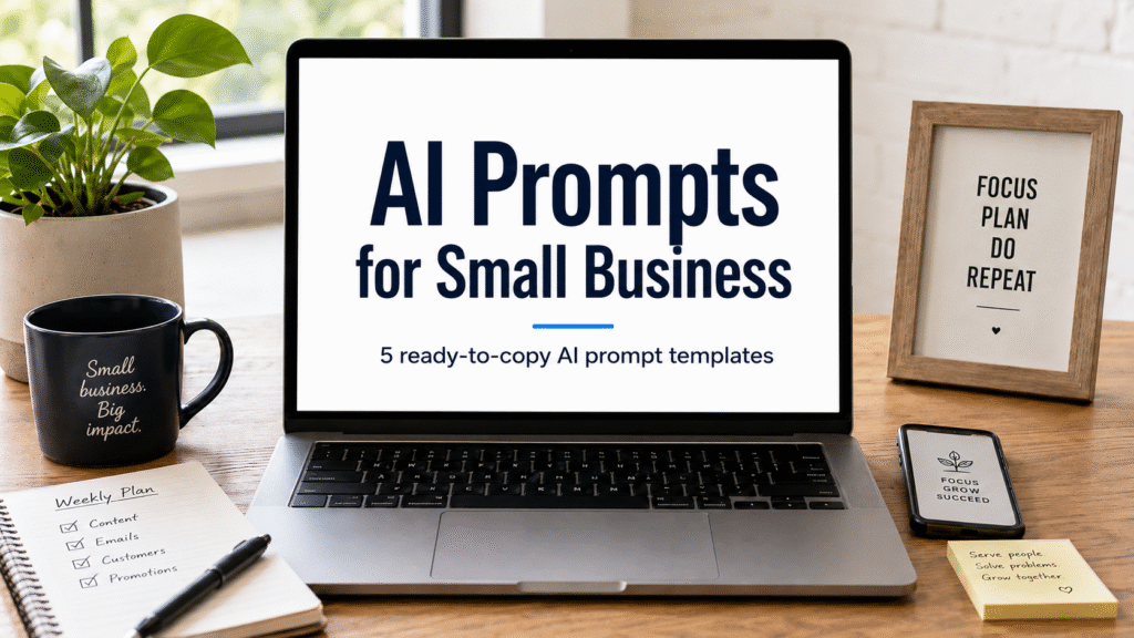 Five AI prompts for small business - a real laptop screen showing a delete prompt with a 247-file prompts folder being moved to trash, visual reminder to stop collecting and start using

